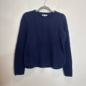 Ann Mashburn Cable Knit Pullover Sweater 100% Super Geelong Wool Womens M Blue